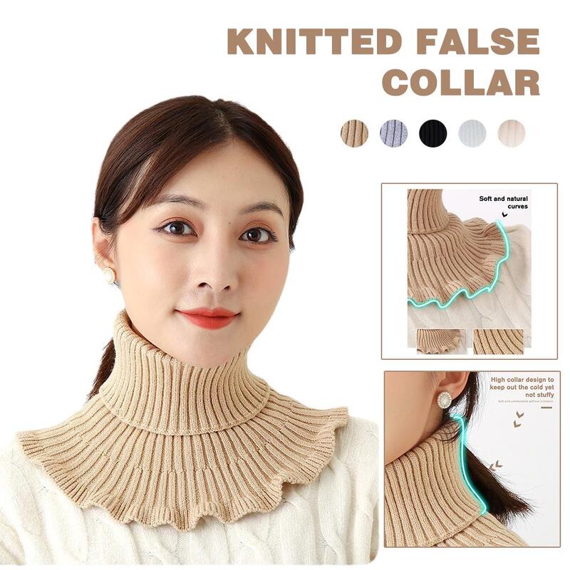 Multicolor Knitted Fake Collar Scarf Women Warm Turtleneck Detachable False Collar Winter Windproof Scarf With Wooden Ear