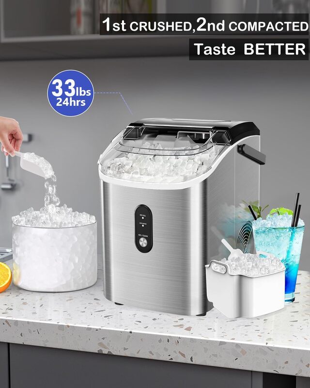 Nugget-encimera para hacer hielo picado con hielo masticable, máquina para hacer hielo rápido, 35 libras por día