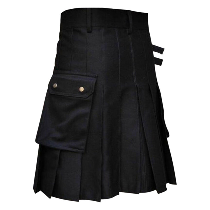 Alta qualità 2023 moda uomo Cool Pocket Kilts tinta unita gotico Kilt Vintage Warrior Cargo Kilt cintura in metallo gonna a pieghe