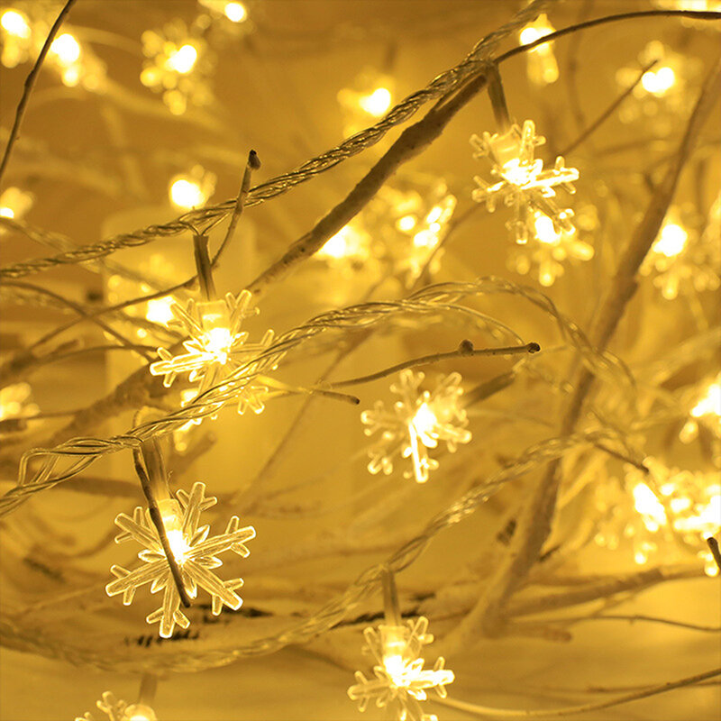 Snowflake Christmas Lights Warm White String Fairy Lights for Bedroom Room Party Home Xmas Decor Indoor Outdoor Tree Decorations