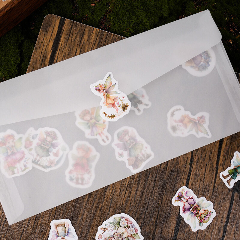 สติกเกอร์บรรจุกล่อง46ชิ้นชุดรูปแบบดอกไม้นางฟ้าประณีต Bahan dekorasi คู่มือเครื่องเขียนอัลบัมภาพตัด64*44มม