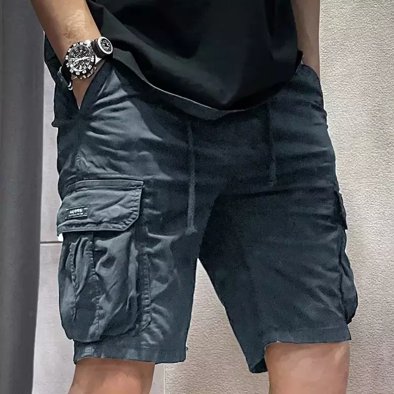 Pantalones cortos Cargo para hombre, Bermudas anchas de nailon de lujo, con bolsillo frontal elástico, color caqui sólido