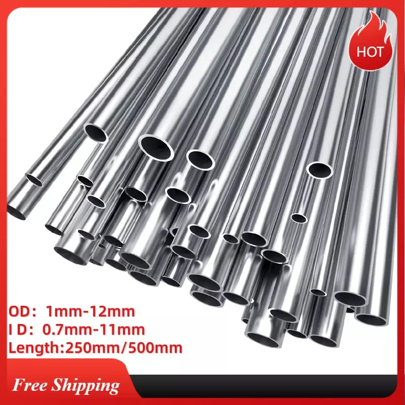 304 aço inoxidável redondo capilar tubo reto sem costura, 1mm x 0.7mm, 250mm, 500mm de comprimento, 1 a 10pcs