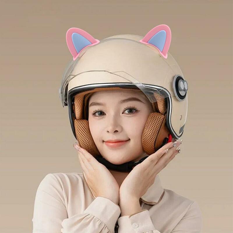 Helm motor telinga kucing hewan lucu, dekorasi helm aksesori motor telinga kartun warna cerah