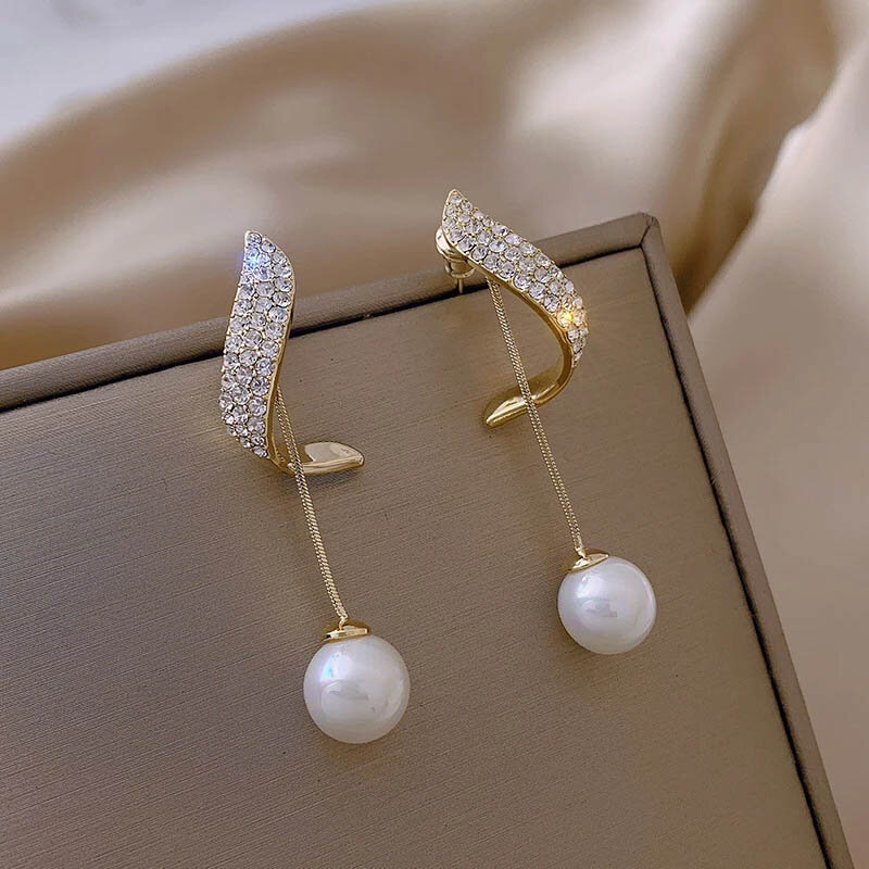 2022 neue Klassische Elegante Imitation Perle Baumeln Ohrringe Für Frauen Kristall Lange Quaste Exquisite Tropfen Ohrring Hochzeit Schmuck