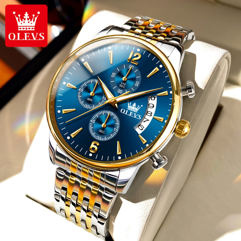 OLEVS-homens impermeável relógio de quartzo de aço inoxidável, cronógrafo, relógios esportivos, marca de topo, luxo, novo