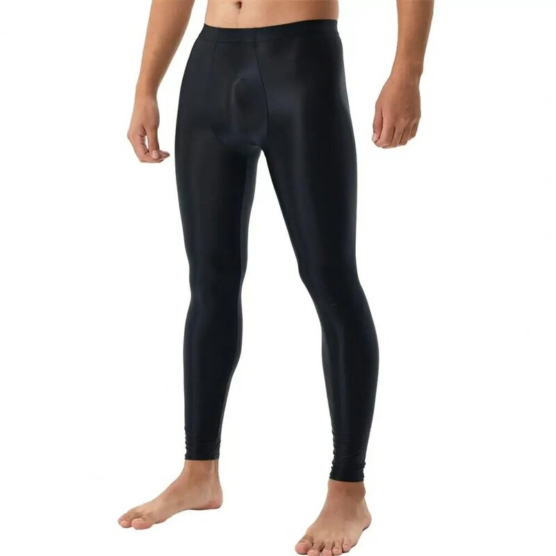 กางเกงเลกกิ้งขายาวเข้ารูปเรียบเนียนของผู้ชายกางเกงเลกกิ้งผ้ายืดเอวสูงและนูนออกมา bulge POUCH นุ่มระบายอากาศกลาง