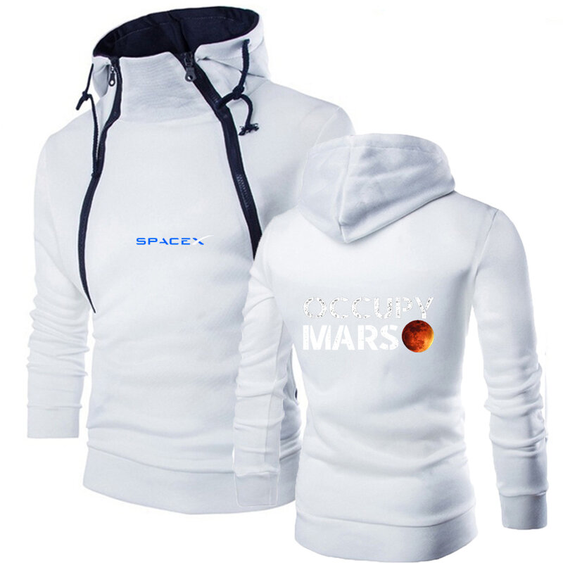 SpaceX Space x เสื้อมีฮู้ดกีฬาผู้ชาย, เสื้อมีซิปสองชั้นพิมพ์ลาย2021ฤดูใบไม้ร่วงและฤดูหนาวลำลอง