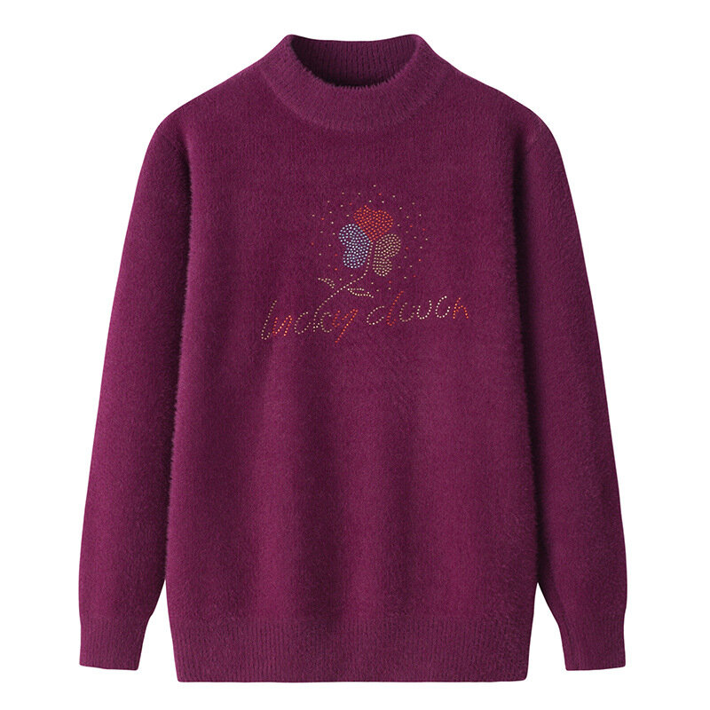 Suéter de lana de visón de imitación para madre de mediana edad, prendas de punto gruesas y cálidas, tops de fondo, primavera y otoño