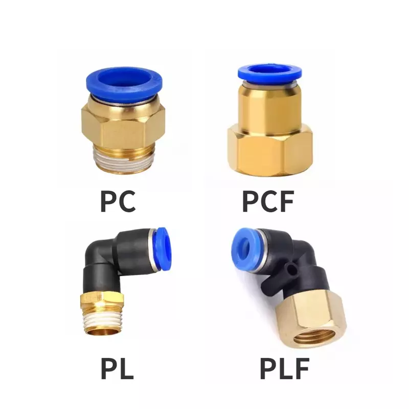 Compresor de conector de liberación rápida, accesorio de aire neumático azul PCF PL PLF M5 1/8 "1/4" 3/8 "1/2" BSPT 46 8 10 12 ~ 16 mm
