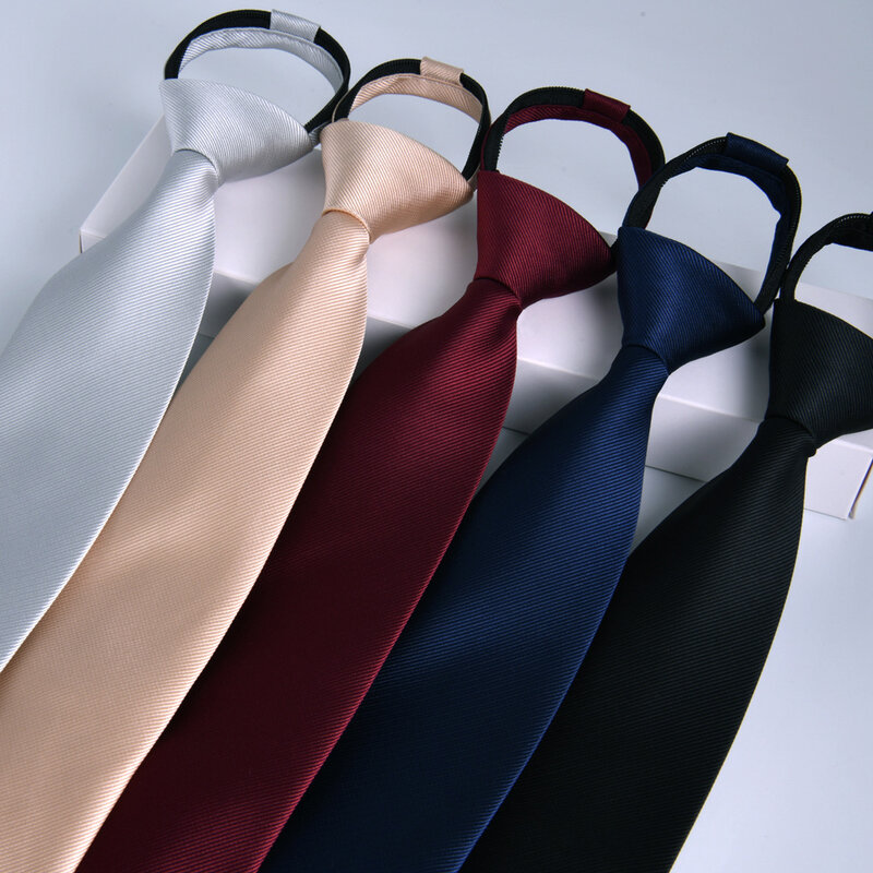 Corbata de 8 CM con cremallera para hombre, corbatas plateadas de vino tinto, Color sólido negro, accesorios de corbata de boda delgada