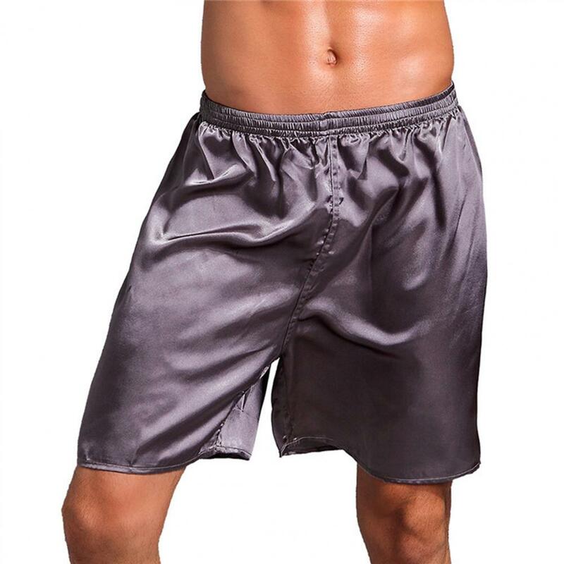 Boxers masculinos cor sólida plus size solto meados da cintura verão briefs para dormir cetim de seda de cinco pontos shorts pijamas soltos pijamas