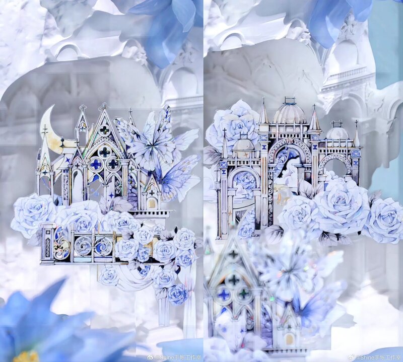 1 Loop cantik biru mawar bunga Castle mengkilap PET Tape
