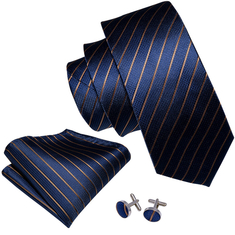 Royal Blue Fashion Stripe Silk Ties For Men Formal Silk Woven Necktie Handkerchief Cufflinks Set Party Designers Barry.Wang LS-5