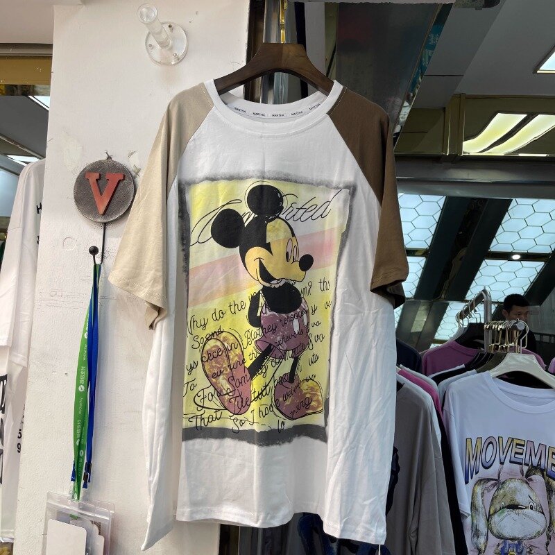 Potdemiel-Camiseta holgada de manga corta con estampado de dibujos animados para mujer, Top de temperamento de alto grado, diseño de aspecto juvenil, novedad de verano