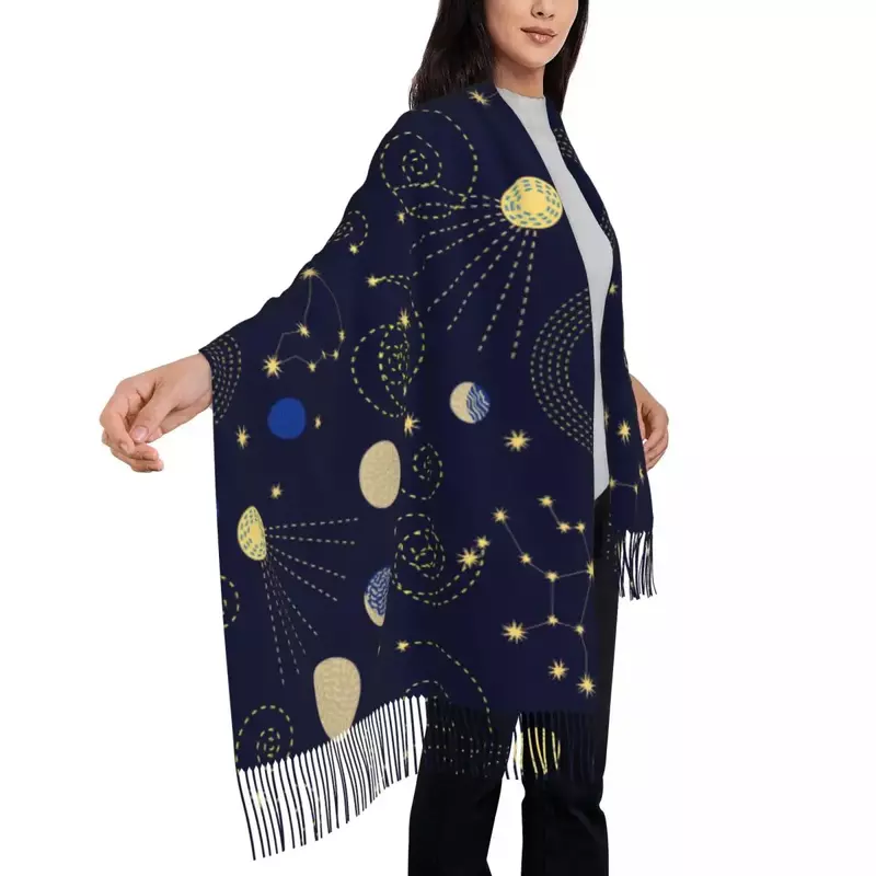 ผ้าพันคอผ้าพันคอผู้หญิงพู่กลุ่มดาวท้องฟ้าจักรราศี
