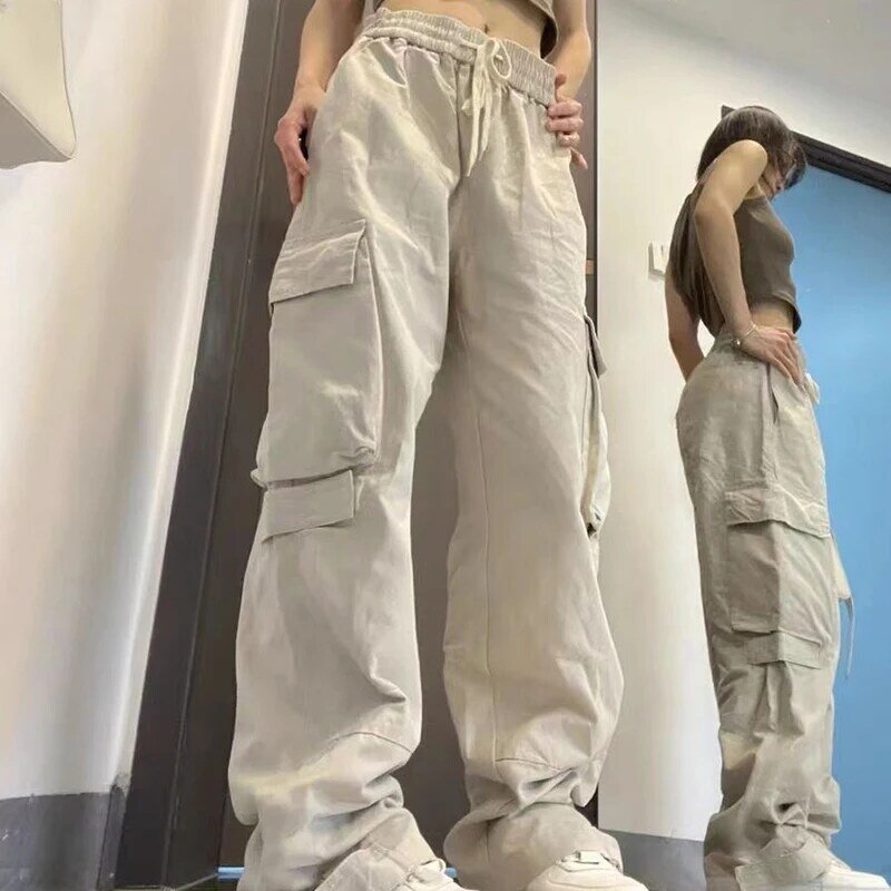 Gidyq-Calças femininas de bolso grande, streetwear coreano, reto, perna larga, retro, hip hop, calças femininas soltas, senhoras, novo, Y2K