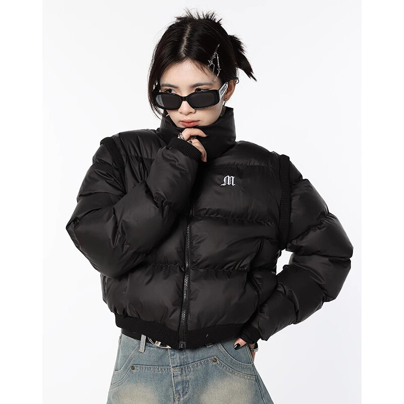 Kołnierz z zamkiem błyskawicznym kurtka podszyta bawełną kobiet jesień 2023 zima nowe w koreańskim stylu szykowny płaszcze luźne krótkie ubrania w stylu Vintage