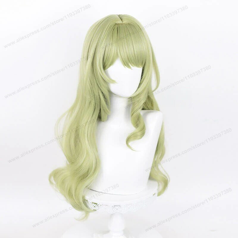 Wig Cosplay Mobius 80cm rambut palsu Cosplay hijau keriting panjang Anime Honkai Impact 3 Wig sintetik tahan panas Cosplay