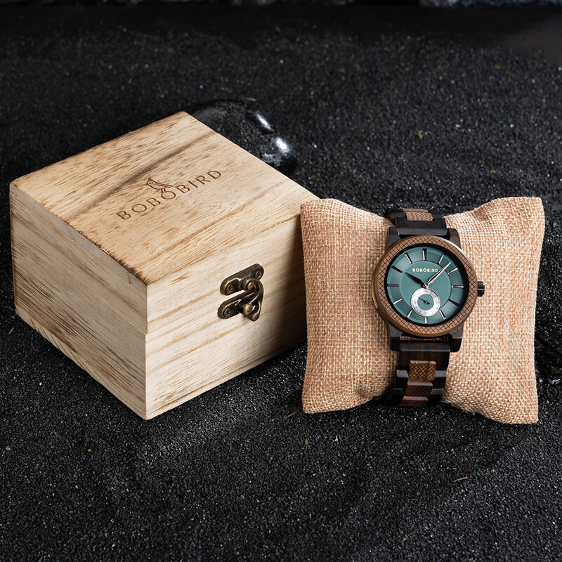 BOBO BIRD Reloj de pulsera de cuarzo para hombre, cronógrafo de madera, estilo informal, con caja de madera, envío directo
