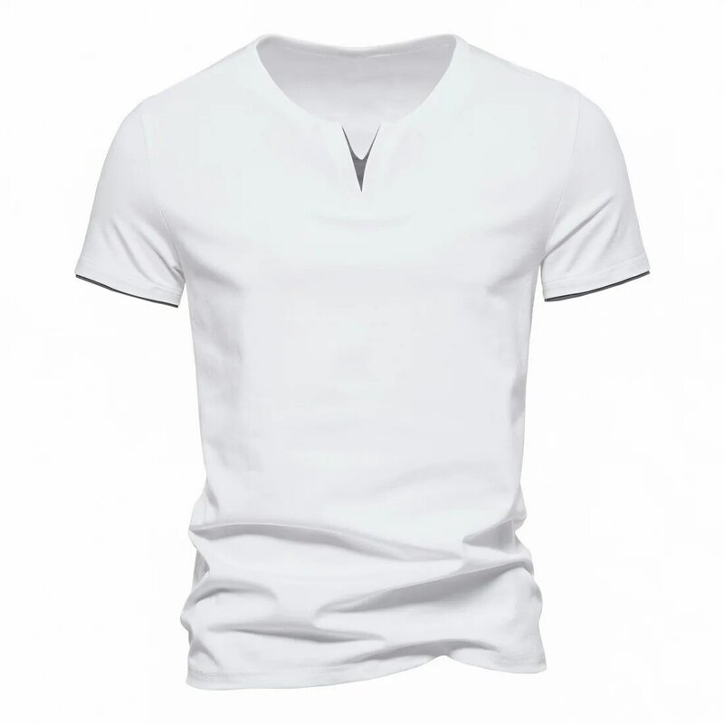 Herren Kurzarm Henley Shirts lässig Baumwolle Slim Fit Basic Sommer V-Ausschnitt T-Shirt
