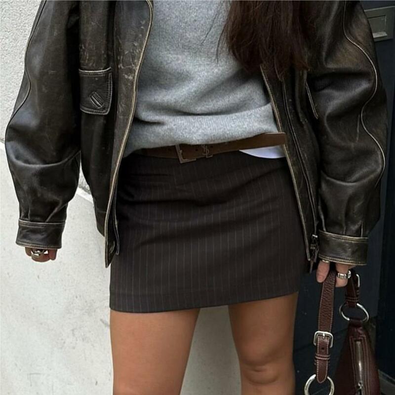 Mini saias lápis pretas para mulheres, roupas vintage, moda coreana, saias básicas com listras kawaii, saias japonesas Y2K básicas