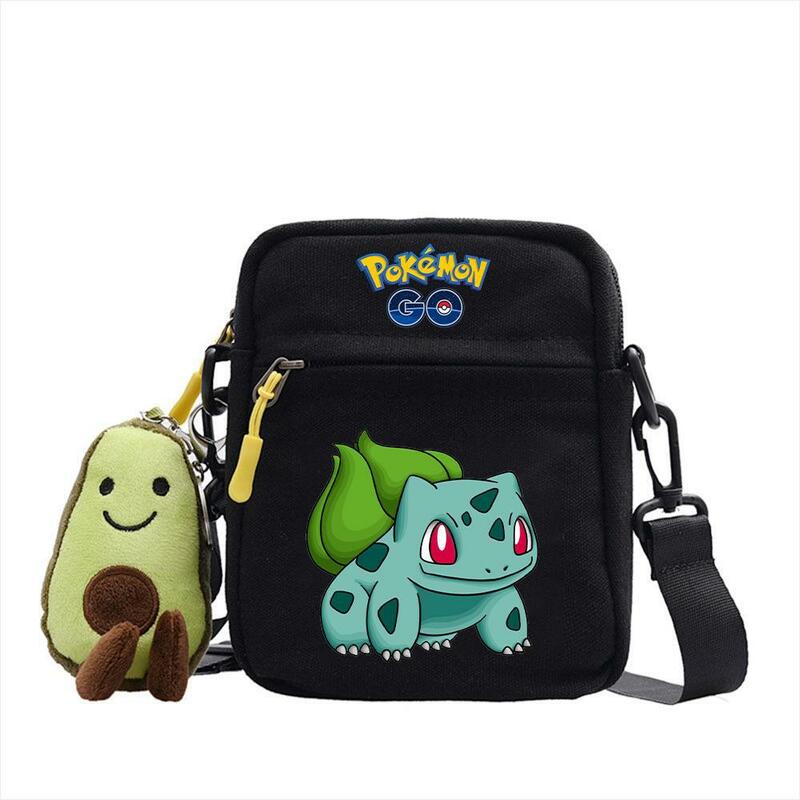 Pokemon Pikachu Canvas Shoulder Bag Eevee Charmander Gengar Anime Model Doll Keychain Pendant Kids Crossbody Bags Phone Bag