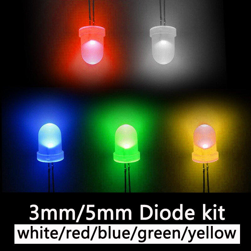 Kit surtido de diodos LED de 3mm y 5mm, blanco, verde, rojo, azul, amarillo, naranja, F3, F5, kit electrónico de diodos emisores de luz, 100 Uds./200 Uds.