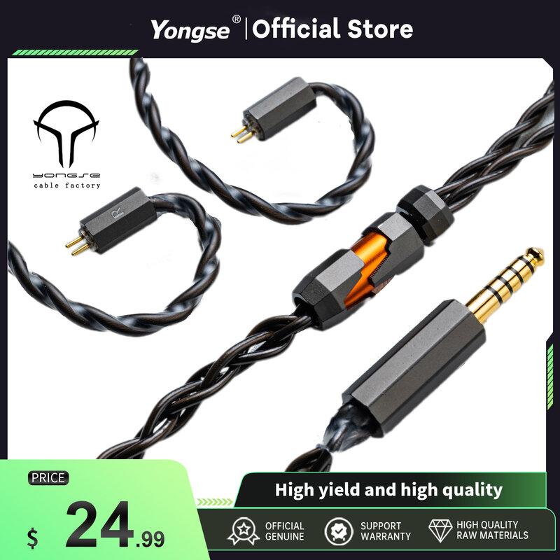 Yongse Guerreiro Cobre Banhado A Prata HiFi Audio Upgrade Cable, OCC 6N Cristal Único, IEMs 7HZ, TANGZU AFUL, BQEYZ, Nova Chegada