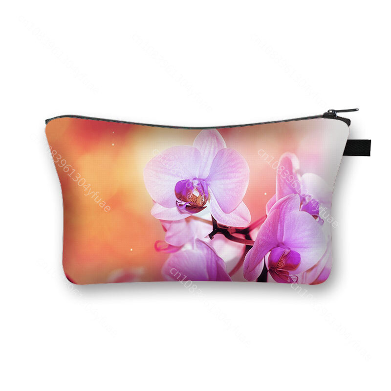 Floral Orchid Pattern Cosmetic Case Moth Orchids Women Makeup Bag Colorful Flowers Ladies Lipstick Napkin Pouch Clutch Holder