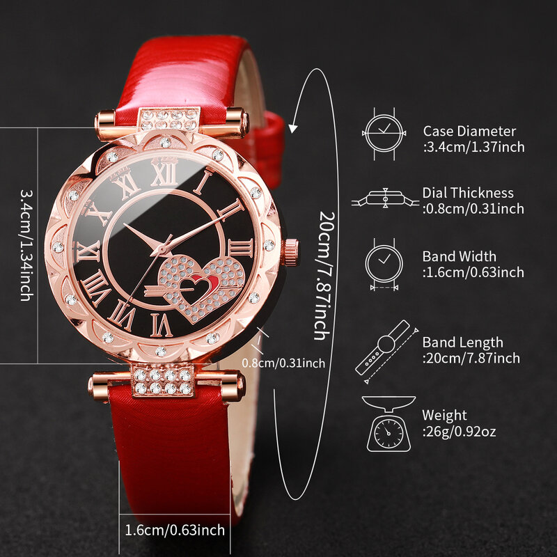 2 sztuk/zestaw kobiet modny skórzany pasek zegarek analogowy z bransoletką Diamon