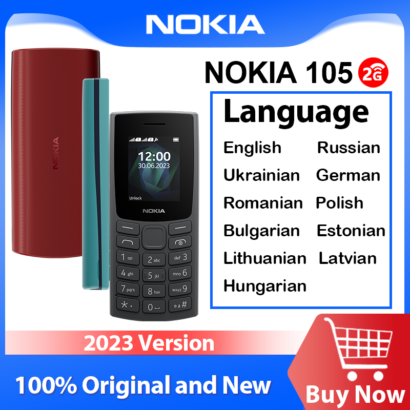 ใหม่และดั้งเดิม Nokia 105รุ่น2023 2G สองซิม1.8 "แสดง1000mAh วิทยุสแตนด์บายได้ยาวนานไฟฉายโทรศัพท์ปุ่มกดทนทาน