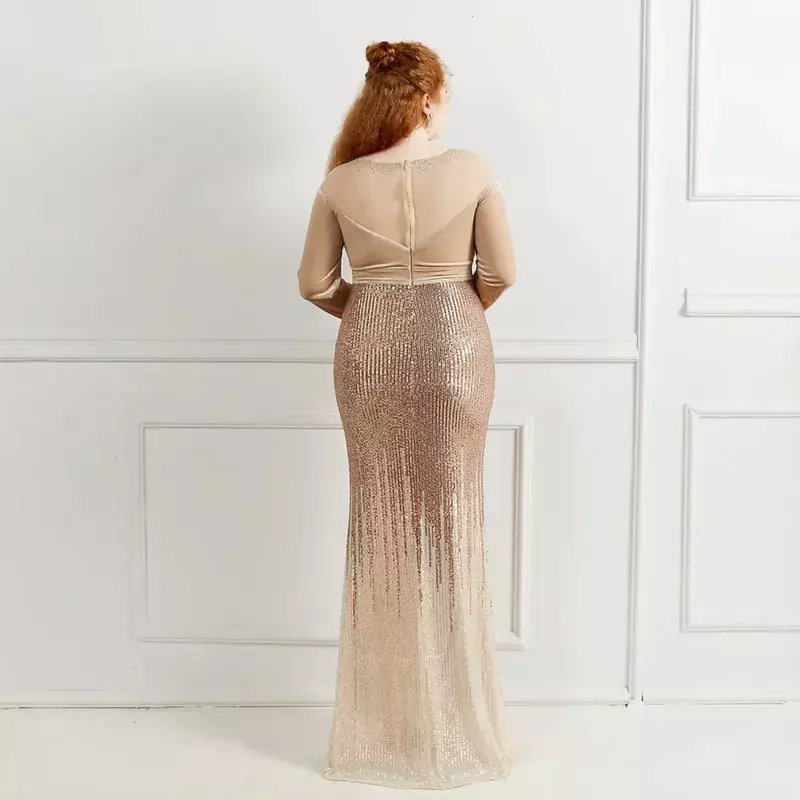 Sladuo Damen Samt mit Pailletten tiefen V-Ausschnitt Langarm plus Größe Kleid Cocktail Meerjungfrau Brautkleider