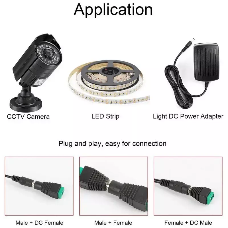 Feminino e Masculino DC Jack Conectores, conector de alimentação para LED Strip Light, CCTV Camera AC Adapter, 5.5mm * 2.1mm, 5V, 12V, 3-100Pcs