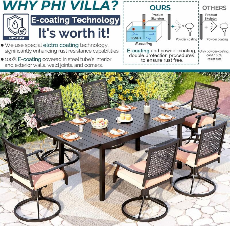 Outdoor Patio Dining Table and Chairs Pieces Patio Furniture Set Metal Expandable Dining Table Wrought Iron Stackable Chairs