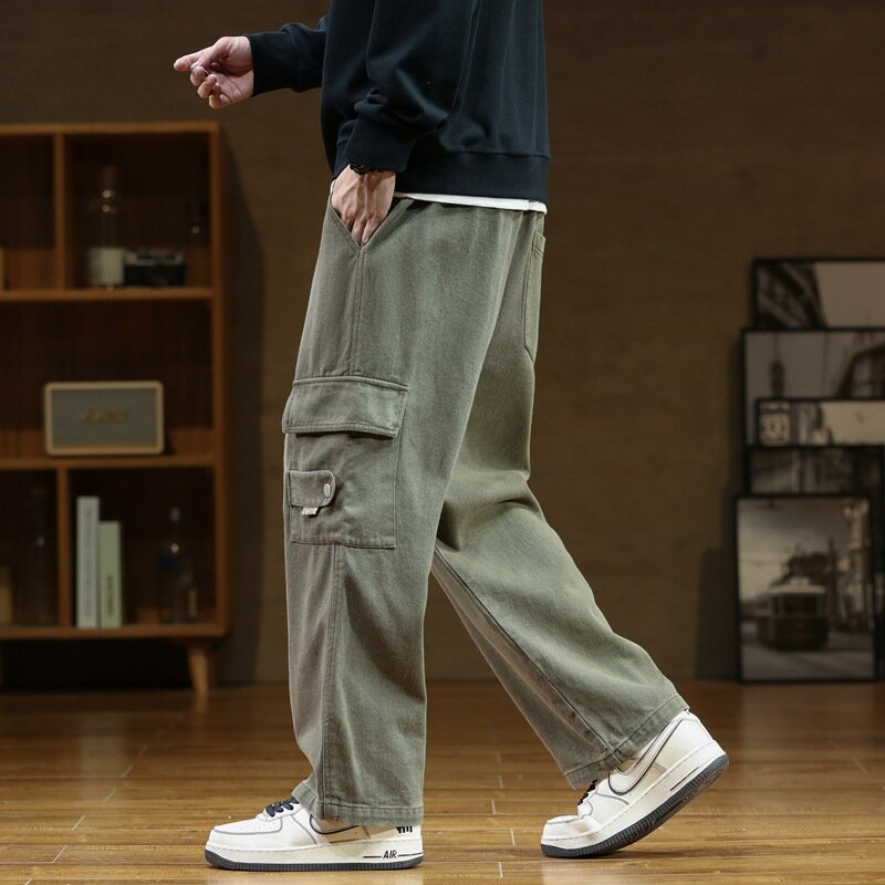 2023 jesienne nowe spodnie Cargo męskie z wieloma kieszeniami bawełniana odzież robocza Casual szerokie spodnie luźne proste spodnie duży rozmiar 7Xl 8Xl