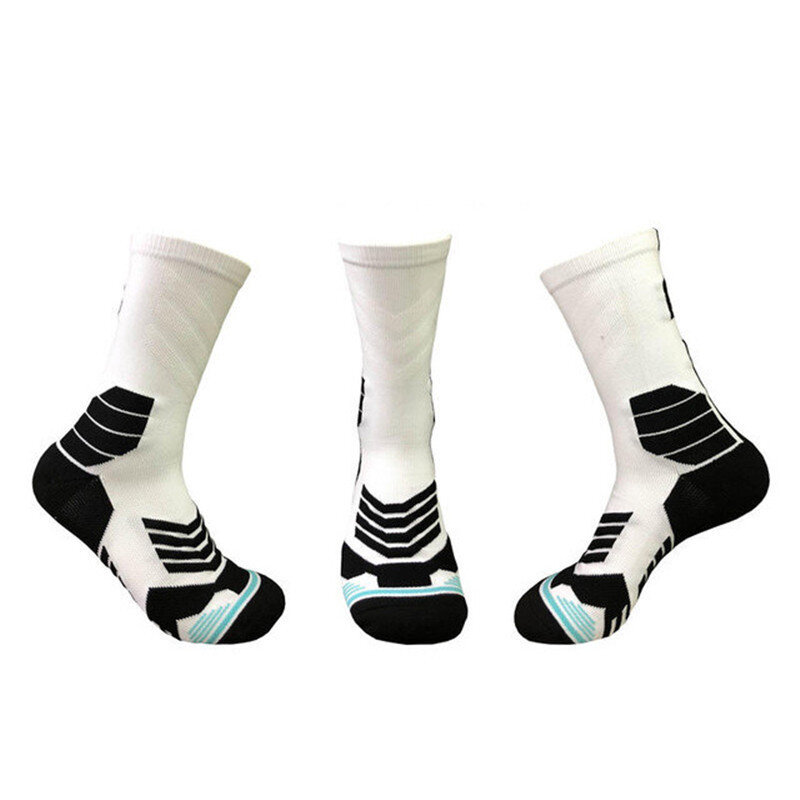 Calcetines de baloncesto blancos con número de combinación negra gratis, calcetines deportivos gruesos profesionales para correr, parte inferior de toalla antideslizante