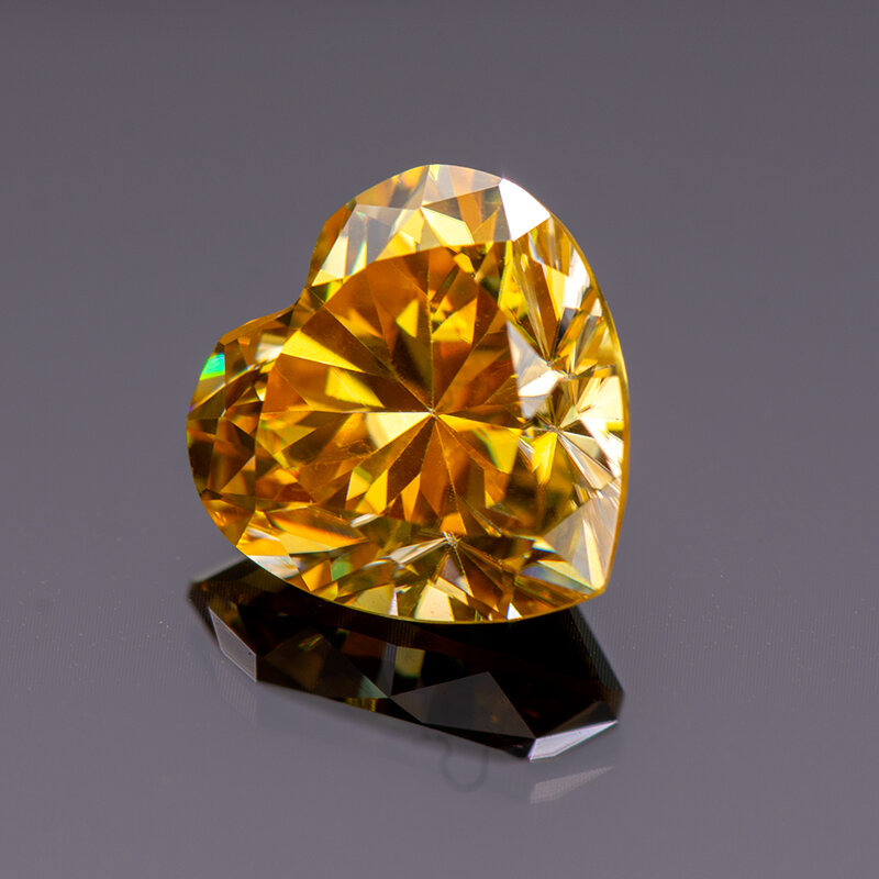 Coração Corte Moissanite Pedra, Amarelo Dourado Cor, Laboratório Crescido Diamante, Ewelry Passado Tester Diamante, Certificado GRA