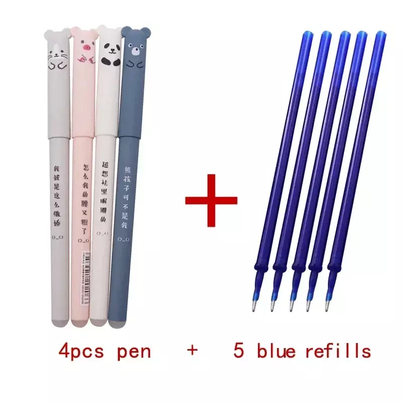 Kawaii-消去可能なペン,学校およびオフィス用のペンピース/セットmm,青と黒のインク,ギフトに最適,0.35