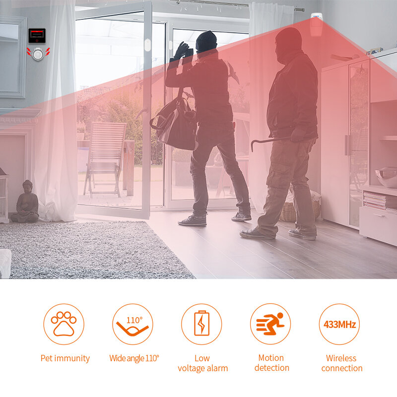 Staniot-Sensor de movimiento PIR para el hogar, Detector infrarrojo inteligente de personas, Compatible con sistema de alarma de seguridad inalámbrico de 433Mhz, funciona con Alexa