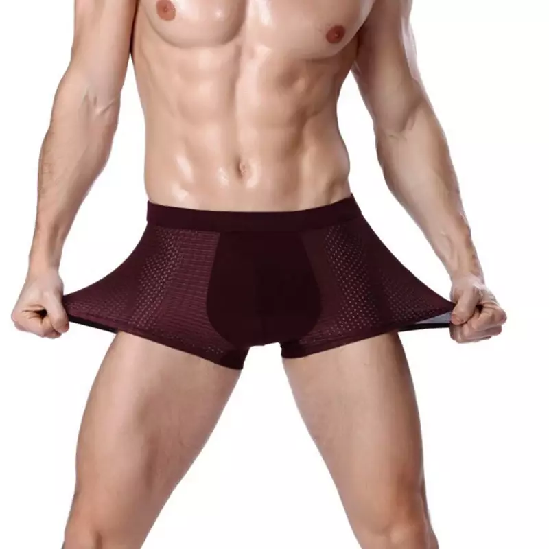 Boxer en Bambou pour Homme, Sous-Vêtement Masculin, Zones Respirantes, Trou, Grande Taille, Culotte Sexy, Short, Lingerie