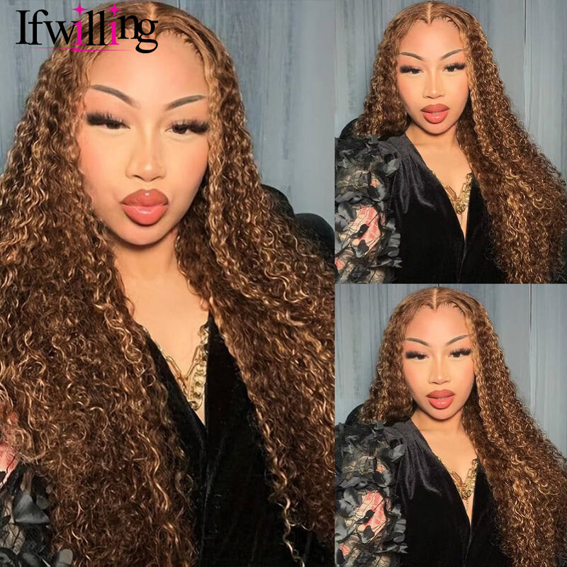 Kinky Curly Wigs Human Hair Highlight Wig Ombre Human Hair Wig 4/27 Colored Human Hair Wigs 250 Density 13x6 HD Lace Frontal Wig