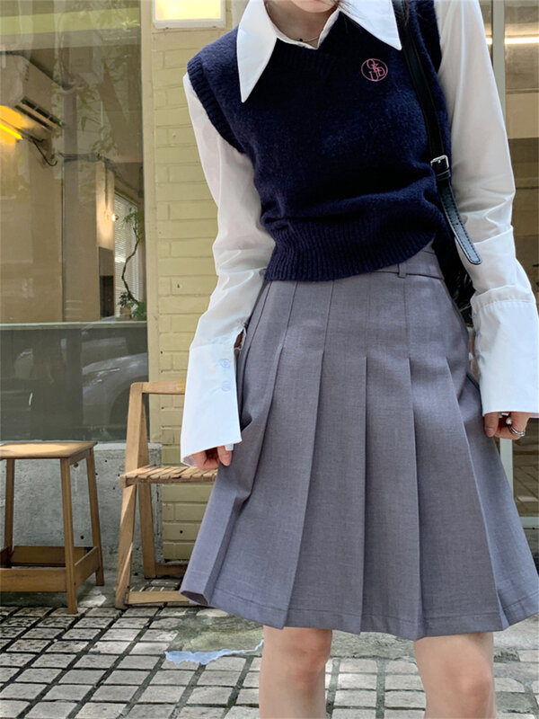 Arazooyi Preppy Style Women A-Line Skirts Slim High Waist Streetwear Autumn 2023 Loose Office Lady Daily Mujer All Match