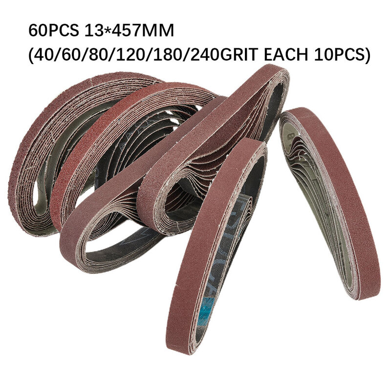 60pcs Sanding Belts Sticks 13 X 457 Mm Dimension 40/60/80/120/180/240 Grit Abrasive Tools Accessories Sandpaper Bands 13x457mm