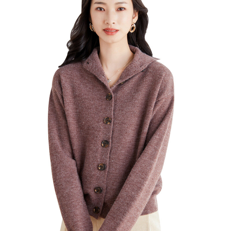 Cardigan en tricot à simple boutonnage pour femme, pull ample, couleur unie, vintage, nouvelle collection