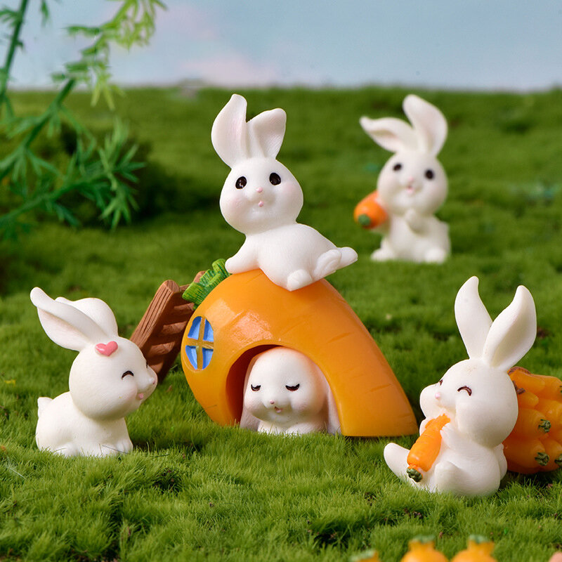 Mini กระต่ายอีสเตอร์ตกแต่ง Miniature Hare สัตว์ Figurine Resin Craft Bunny ของตกแต่งในสวนตุ๊กตาเครื่องประดับ DIY