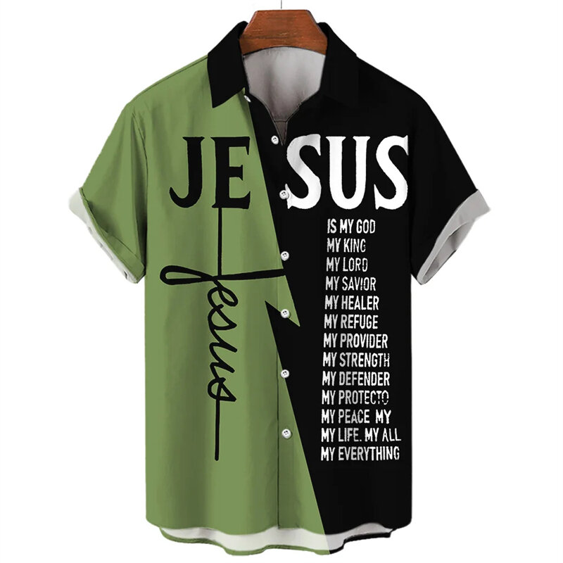 God Jesus 3D Printed Casual Shirts For Men Clothes Fashion Knights Templar Graphic Blouses Streetwear Lapel Blouse Short Sleeve