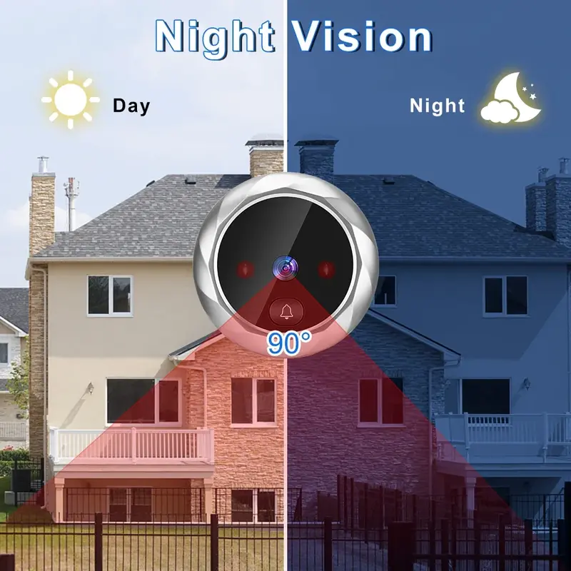 Mirilla Digital LCD de 2,8 pulgadas, Visor de puerta con cámara de visión nocturna, Monitor de anillo de puerta, cámara antirrobo, 90 grados