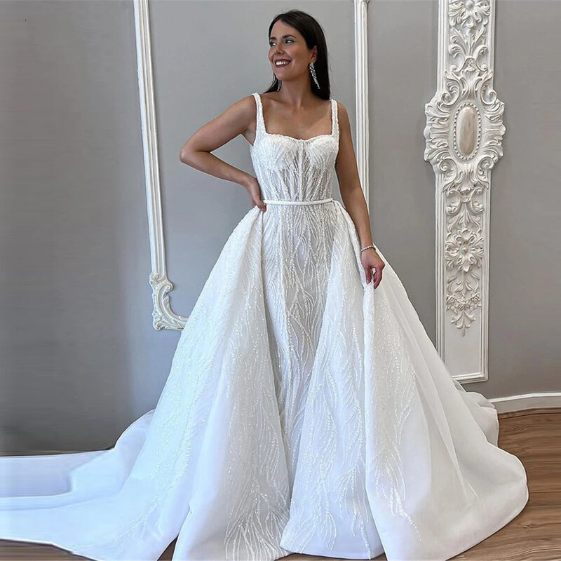Robe De mariée sirène à paillettes, avec traîne détachable, sans bretelles, style dubaï, robes modernes pour femmes, 2023