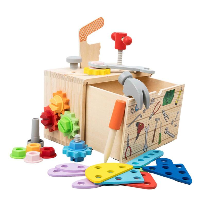 나무 도구 상자 장난감 DIY 창의적인 교육 선물, 역할 놀이 어린이 놀이 도구 세트, 휴일 생일 연령 3 세 이상 축제 선물